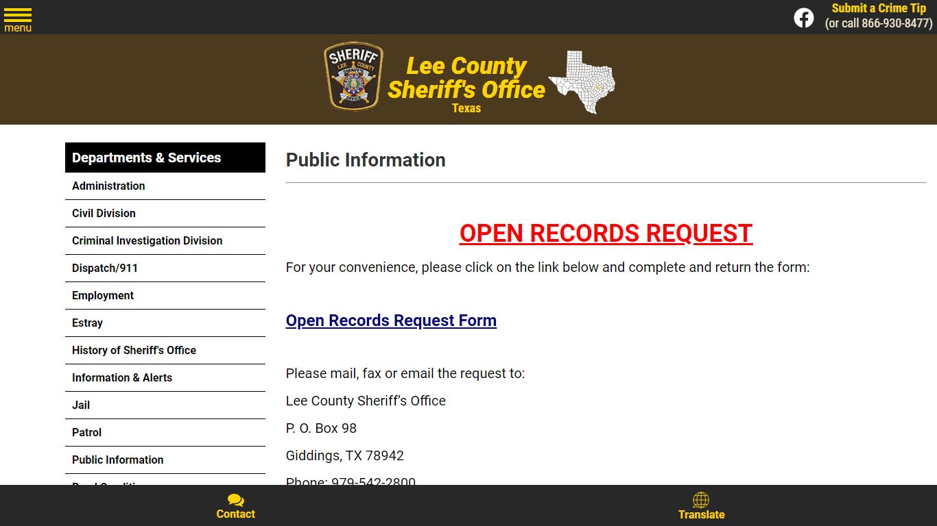 Public Information | Lee County Sheriff TX